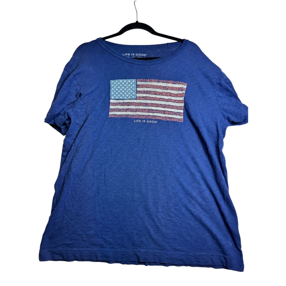 Life is Good USA Flag Graphic T-Shirt Patriotic Casual Top XL Blue Men's